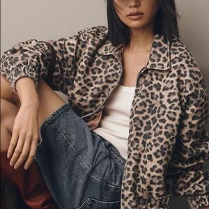 Pilcro Leopard-Print Bomber Jacket in Beige and Black